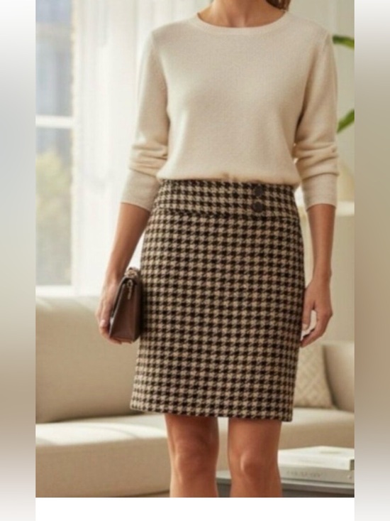 Ann Taylor Dresses & Skirts - Ann Taylor sz 6 brown beige Houndstooth skirt boucle textured classic preppy